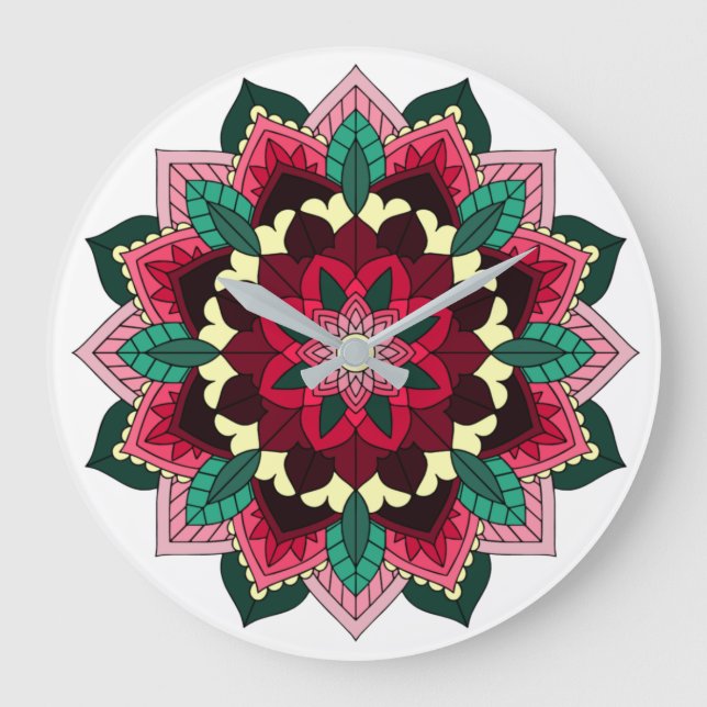 Mandala Mönster 02 vid djup rosa Stor Klocka (Framsida)