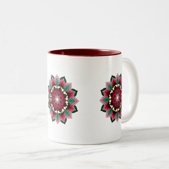 Mandala Mönster 02 vid djup rosa Två-Tonad Mugg (Framsida höger)