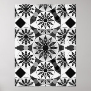 Mandala mönster, Black, White och Grått Poster