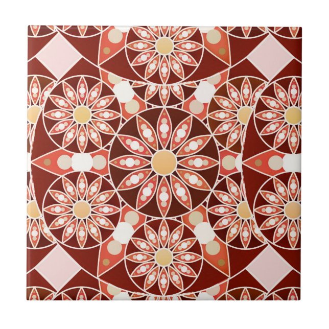Mandala mönster, brun, rost, tan, beige kakelplatta (Framsidan)