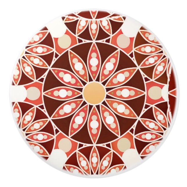 Mandala mönster, brun, rost, tan, beige knopp (Framsidan)