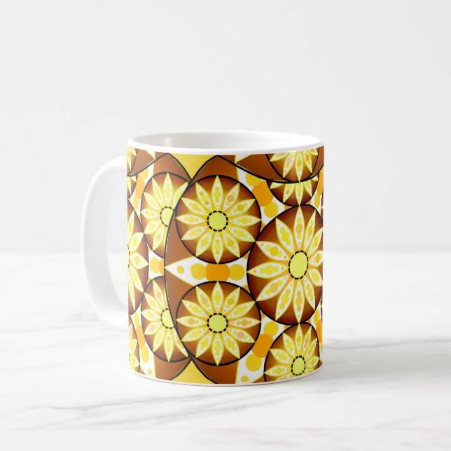 Mandala mönster, brunfärgade och guld kaffemugg (Framsida vänster)