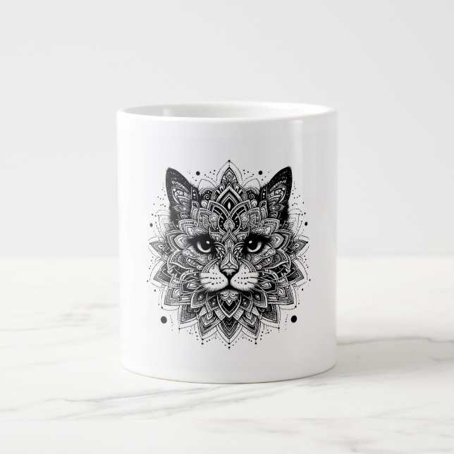 Mandala Mönster Cat Design Jumbo Mugg (Framsidan)