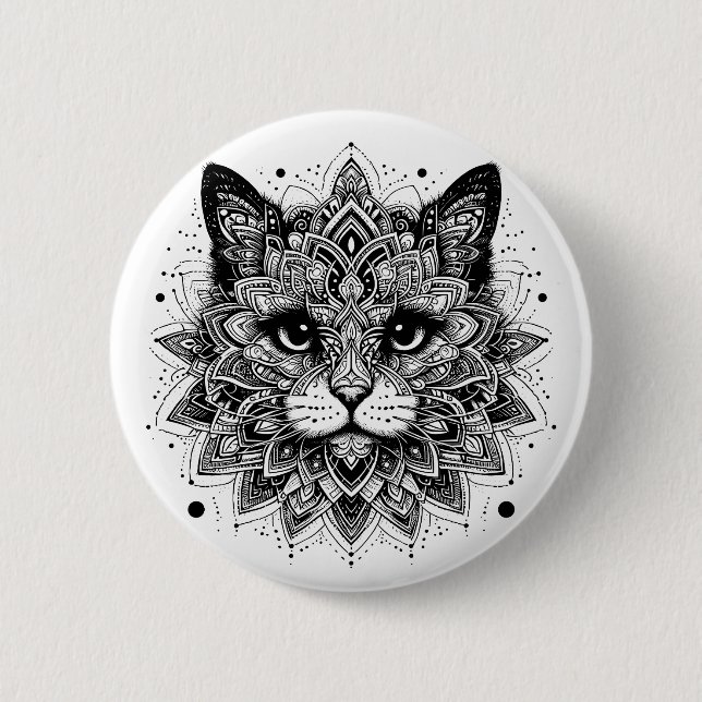 Mandala Mönster Cat Design Knapp (Framsida)