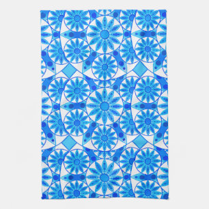 Mandala Mönster, Cobalt Blue, Turquise och White Kökshandduk