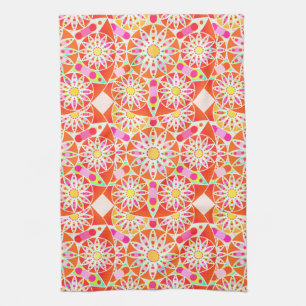 Mandala Mönster, Coral Red, Rosa, Guld Kökshandduk