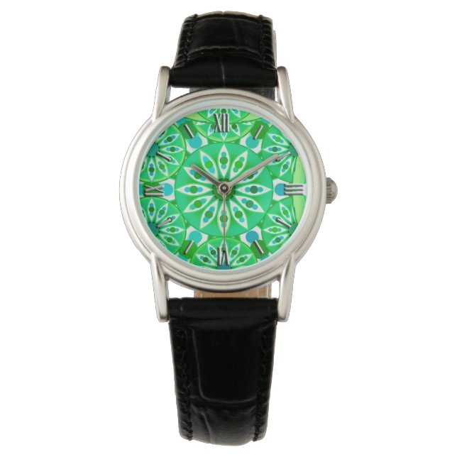 Mandala mönster, Emerald grönt och peace Armbandsur (Framsida)