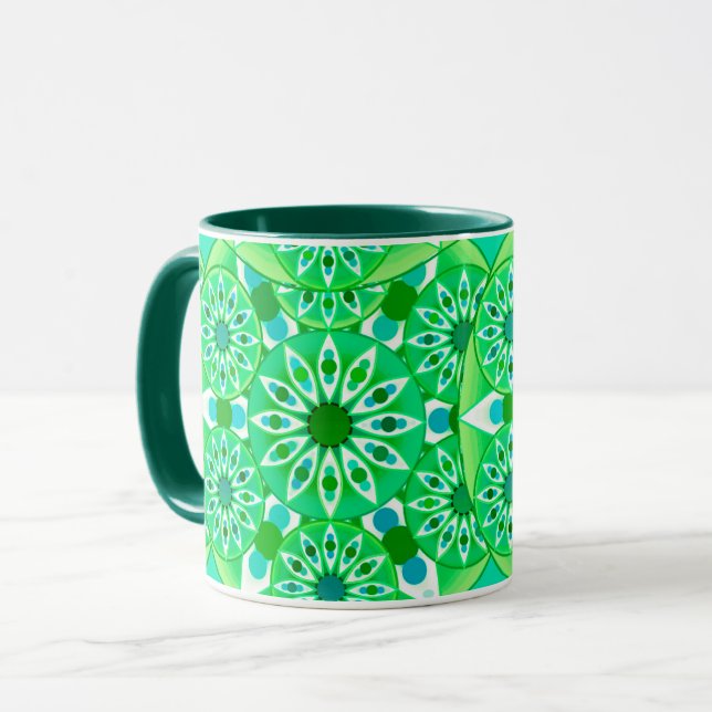 Mandala mönster, Emerald grönt och peace Mugg (Framsida vänster)