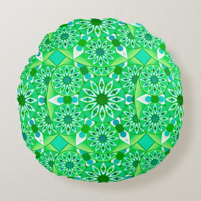 Mandala mönster, Emerald grönt och peace Rund Kudde (Framsidan)