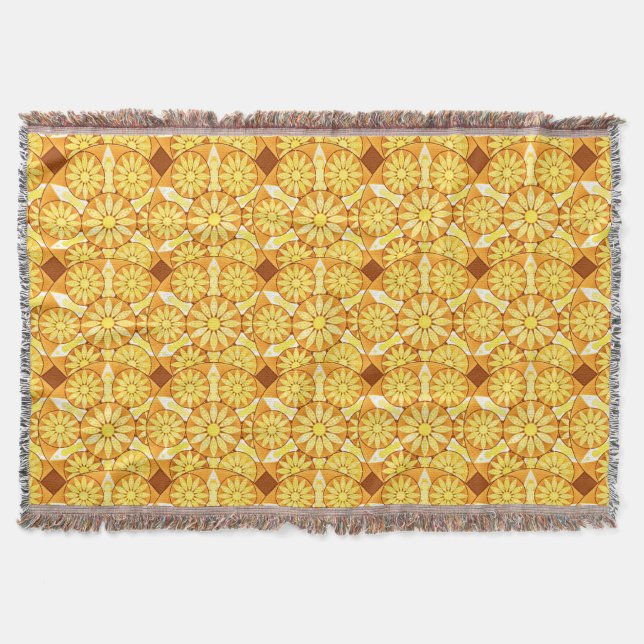 Mandala mönster, gult, guld och brunt mysfilt (Framsidan)