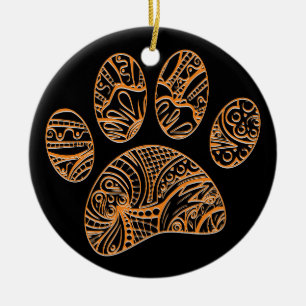 Mandala Mönster Hund Fotavtryck Julgransprydnad Keramik