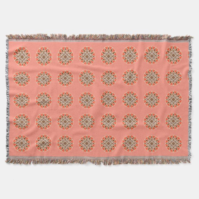 Mandala mönster i choklad, karamel och korall filt (Framsidan)