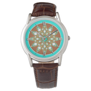 Mandala mönster i choklad, tan och turkos armbandsur
