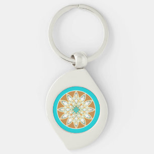 Mandala mönster i choklad, tan och turkos swirl silverfärgad nyckelring