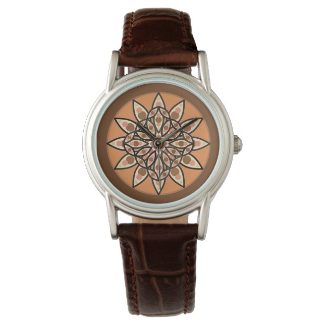 Mandala mönster i choklad, terracotta och rost armbandsur (Framsida)