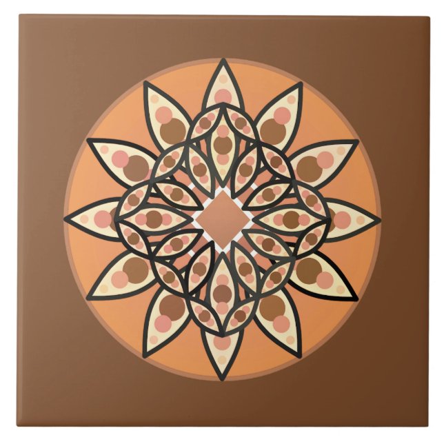 Mandala mönster i choklad, terracotta och rost kakelplatta (Framsidan)
