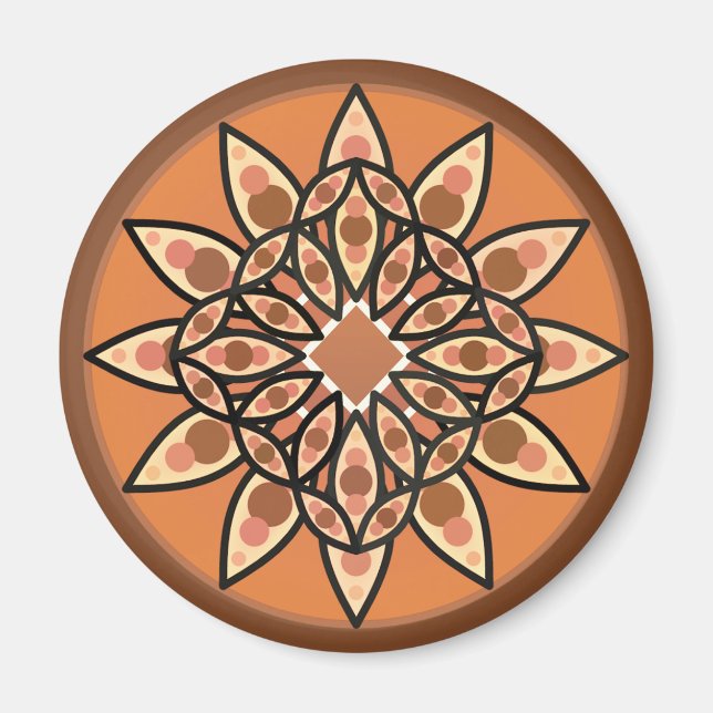 Mandala mönster i choklad, terracotta och rost magnet (Framsidan)
