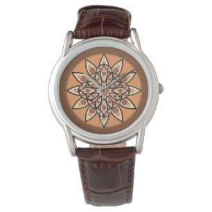 Mandala-mönster i choklad, terrakotta och rost armbandsur