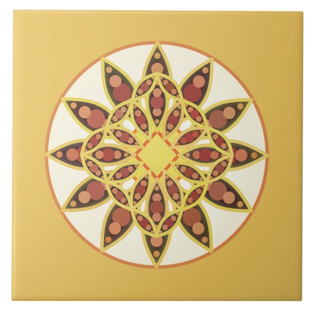 Mandala mönster i chokladbrun och guld kakelplatta (Framsidan)