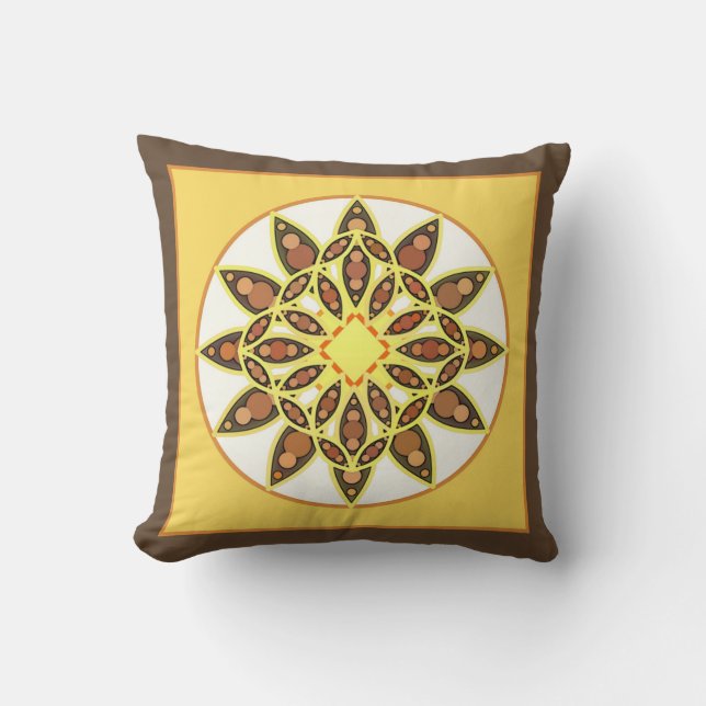 Mandala mönster i chokladskuggor och guld kudde (Framsida)