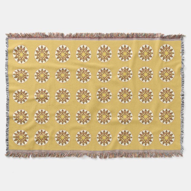 Mandala mönster i chokladskuggor och guld mysfilt (Framsidan)
