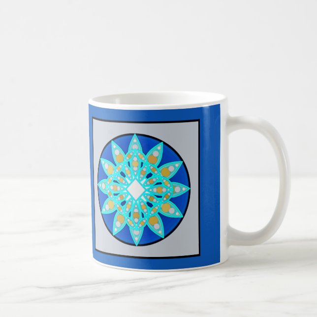 Mandala Mönster i Cobalt Blue och Grått / Grått Kaffemugg (Höger)