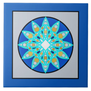 Mandala Mönster i Cobalt Blue och Grått / Grått Kakelplatta
