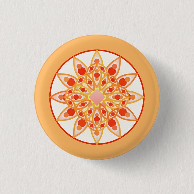 Mandala Mönster i Coral, Orange och Guld Knapp (Framsida)