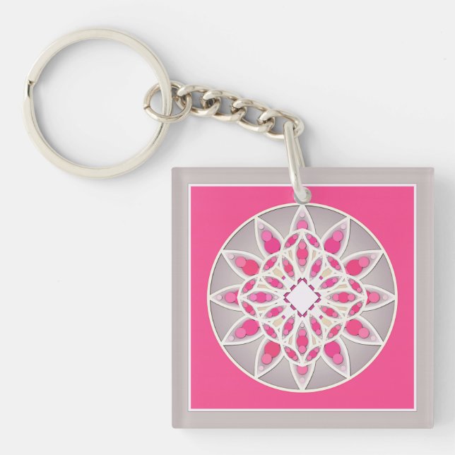 Mandala-mönster i fuchsia rosa, vit och grå (Framsidan)