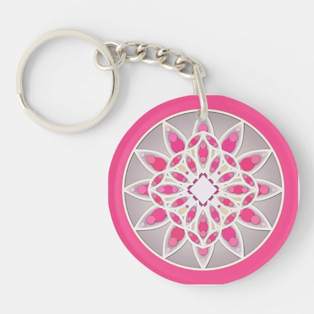 Mandala-mönster i fuchsia rosa, vit och grå (Framsidan)