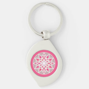 Mandala-mönster i fuchsia rosa, vit och grå swirl silverfärgad nyckelring