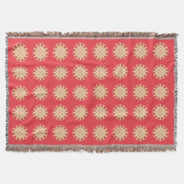 Mandala mönster i kamel, mörk röd och vit filt (Framsidan)