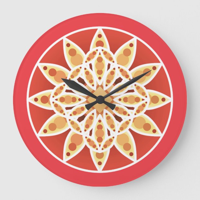 Mandala mönster i kamel, mörk röd och vit stor klocka (Framsida)