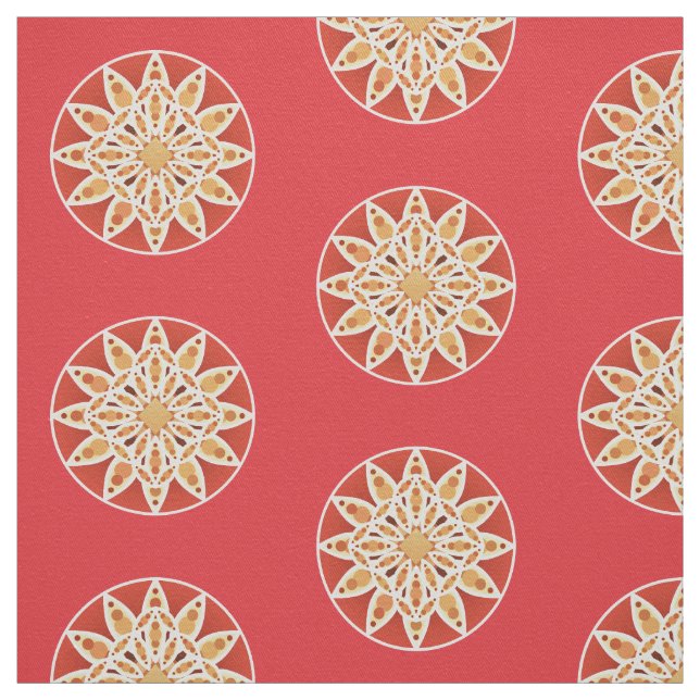 Mandala mönster i kamel, mörk röd och vit tyg (Provkarta)