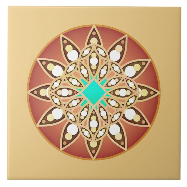 Mandala mönster i karamel och choklad kakelplatta (Framsidan)
