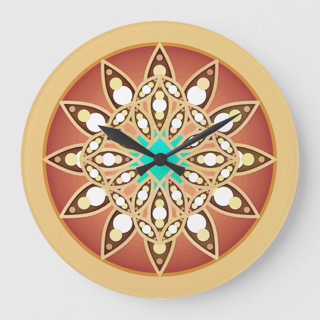 Mandala mönster i karamel och choklad stor klocka (Framsida)