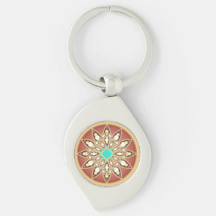 Mandala mönster i karamel och choklad swirl silverfärgad nyckelring