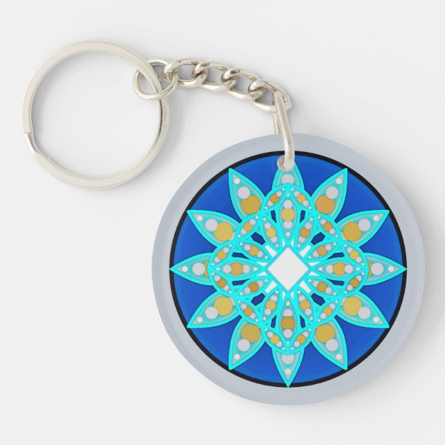 Mandala mönster i kobolt, grått och turkos (Framsidan)