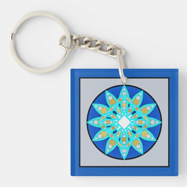 Mandala mönster i kobolt, grått och turkos (Framsidan)