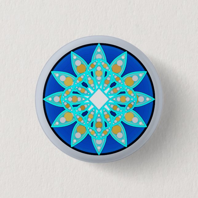 Mandala mönster i kobolt, grått och turkos knapp (Framsida)