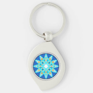 Mandala-mönster i kobolt, grått och turkos swirl silverfärgad nyckelring