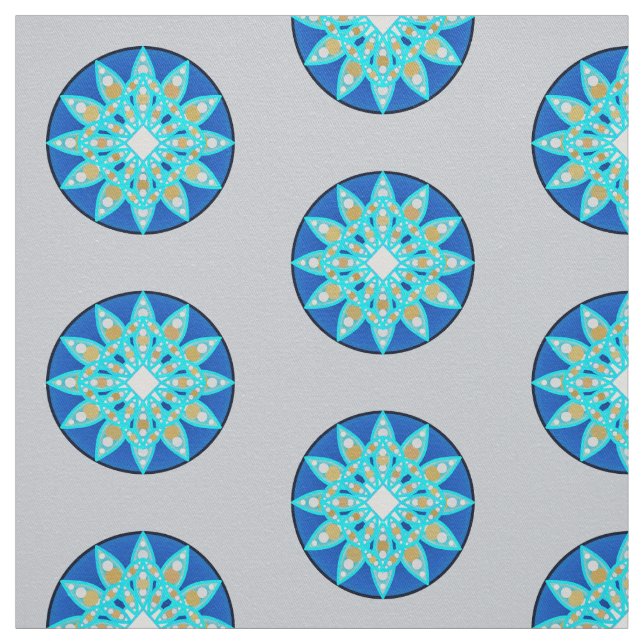 Mandala mönster i kobolt, grått och turkos tyg (Provkarta)