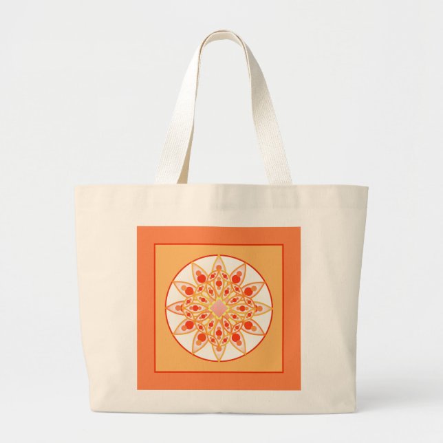 Mandala mönster i korall, orange och guld jumbo tygkasse (Framsidan)