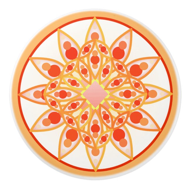 Mandala mönster i korall, orange och guld knopp (Framsidan)