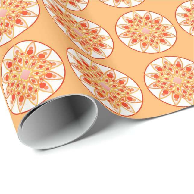 Mandala-mönster i korall, orange och guld presentpapper (Rullad Hörn)