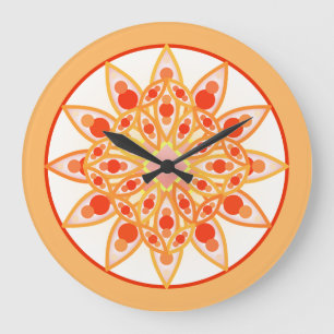 Mandala mönster i korall, orange och guld stor klocka