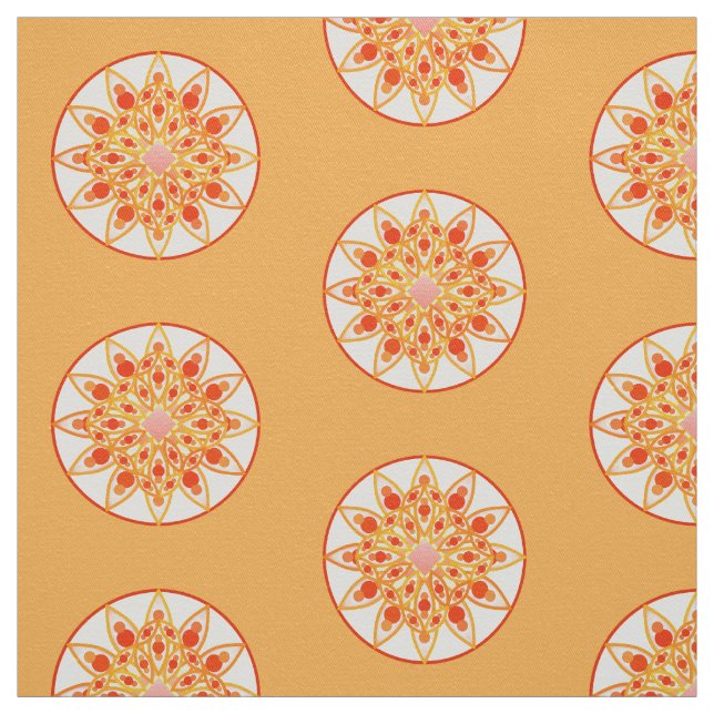 Mandala mönster i korall, orange och guld tyg (Provkarta)