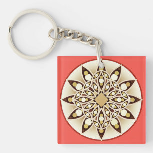 Mandala-mönster i korallrosa, choklad och tan