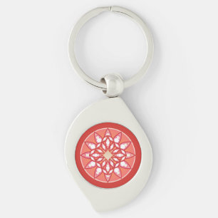 Mandala-mönster i korallrosa, vinrött och vitt swirl silverfärgad nyckelring