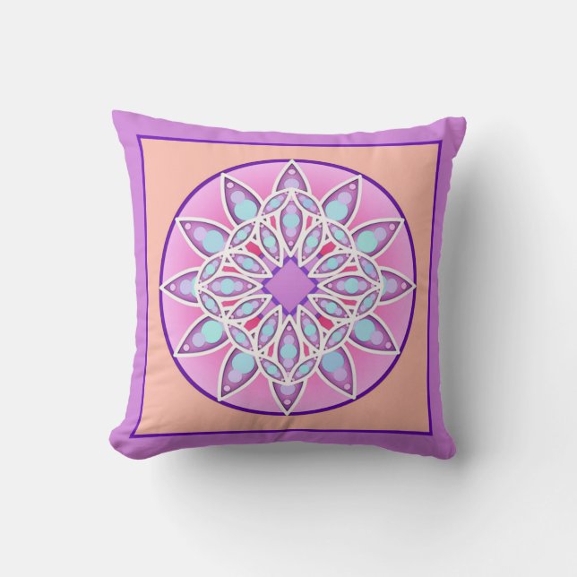 Mandala mönster i lavender, orchid och korall kudde (Framsida)